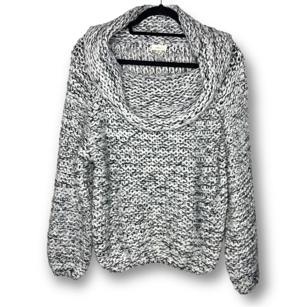Debut Size S/M Gray Marled Open Chunky Knit Draped Cowl Neck Cozy Winter Sweater